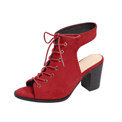 Orthopedic Balance Chunky Heel Lace-Up Sandals - Peep Toe