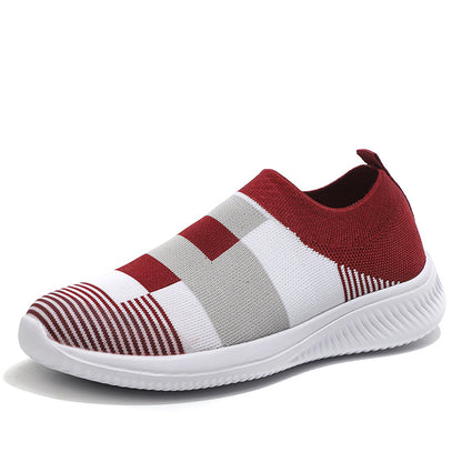 Orthopedic Balance Women’s Striped Knit Slip-On Sneakers – Lightweight Breathable Comfort Walking Shoes