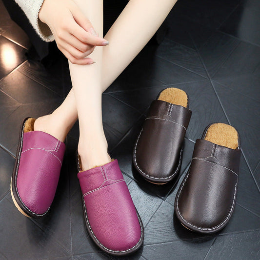 Orthopedic Balance Non-Slip Winter Leather Slippers For Indoor Use