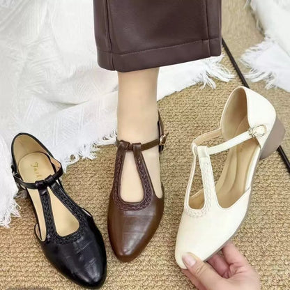 Sandy | Soft Leather Pointed Cross-strap  Shoes
