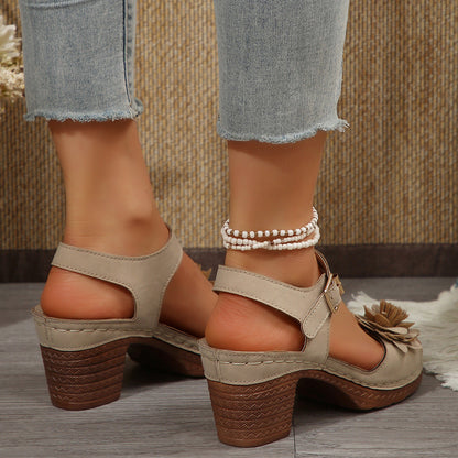 Orthopedic Balance Floral Chunky Heel Sandals - One Size Fits All