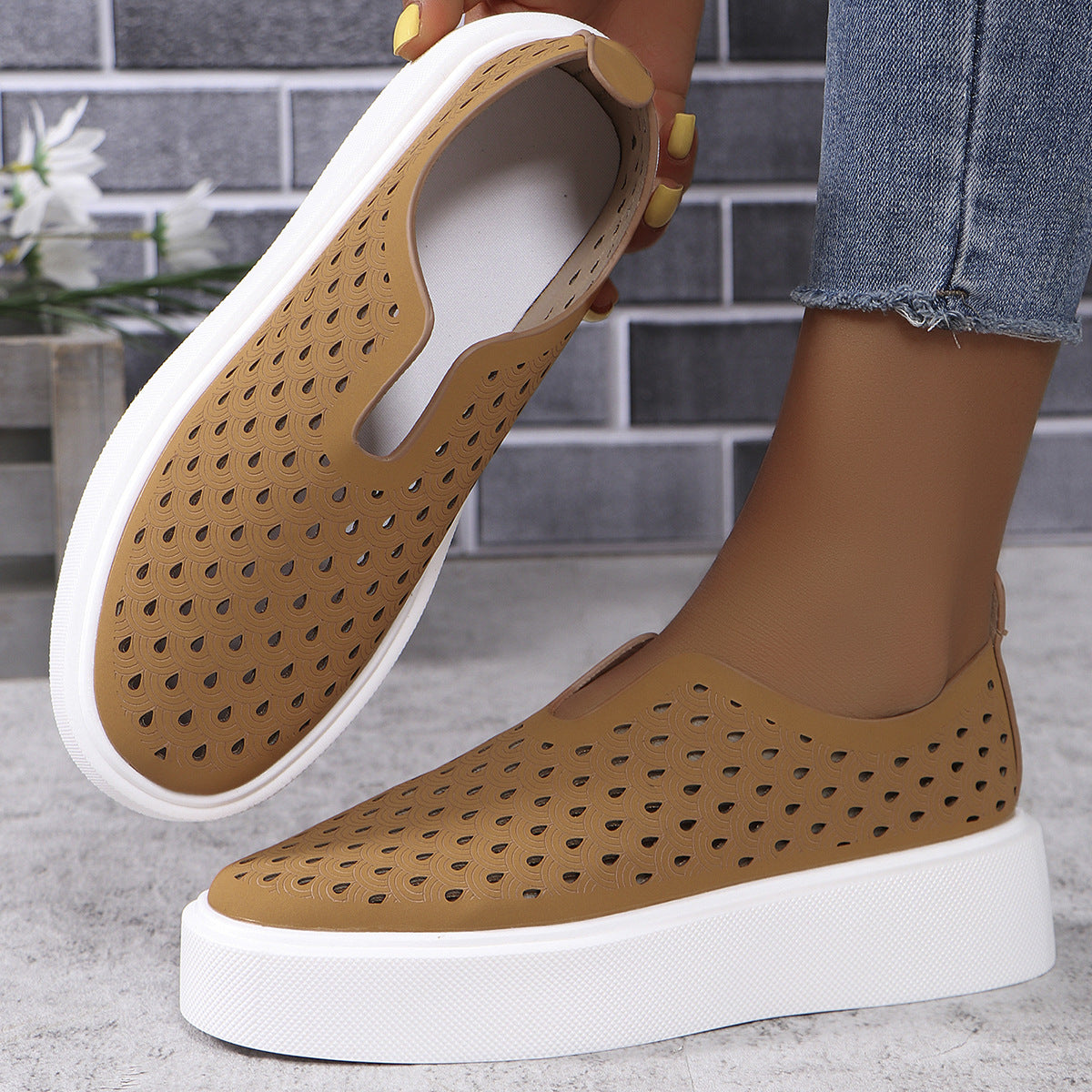 Orthopedic Balance Women’s Perforated Slip-On Sneakers – Breathable Platform Comfort Shoes