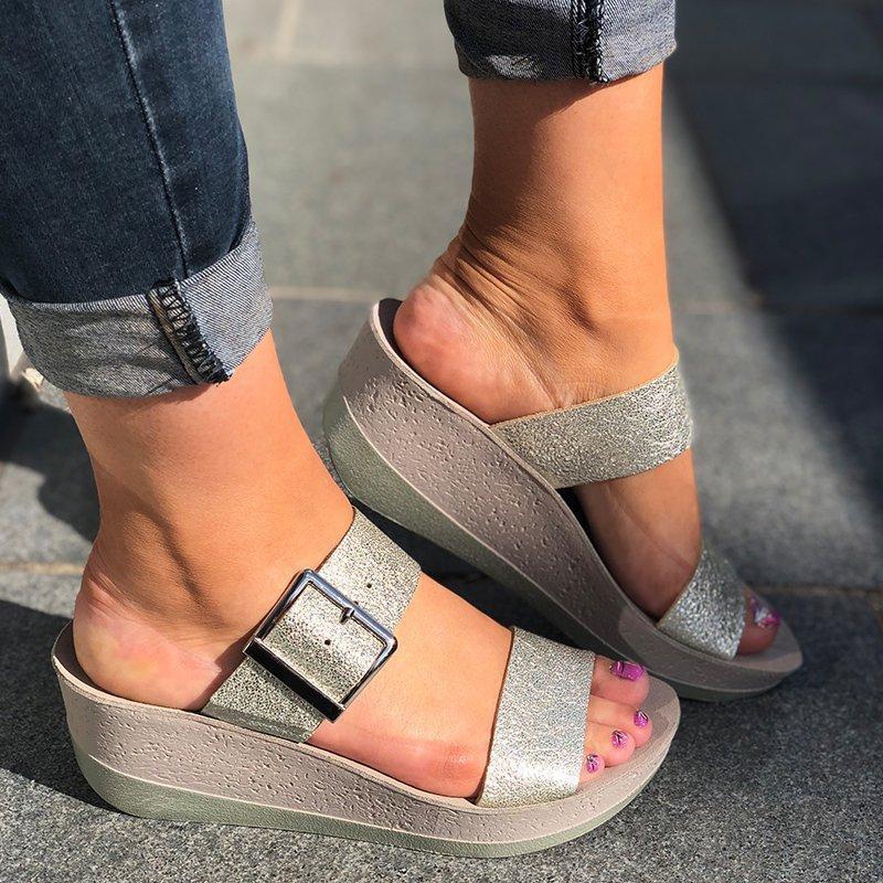 Celeste | Orthopedic Platform Slide Sandals – Adjustable Buckle