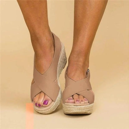 Odessa | Women’s Orthopedic Espadrille Wedge Sandals with Cross-Strap Design