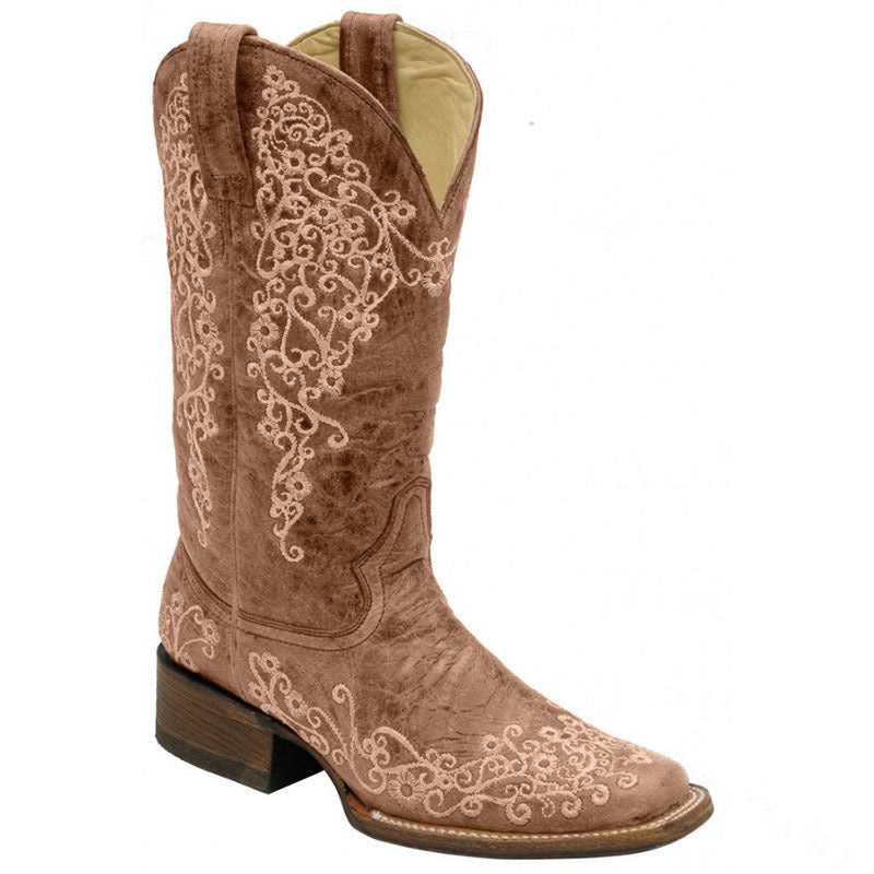 Orthopedic Balance Embroidered Mid-Calf Boots - Chunky Heel