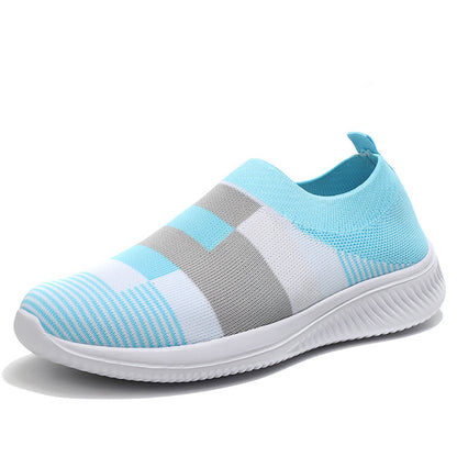 Orthopedic Balance Women’s Striped Knit Slip-On Sneakers – Lightweight Breathable Comfort Walking Shoes