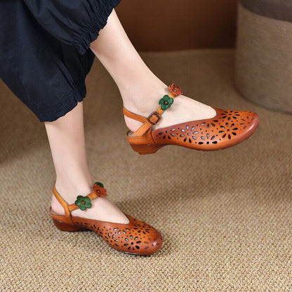 Orthopedic Balance Floral Cutout Flats – Vintage Handmade Comfort Shoes
