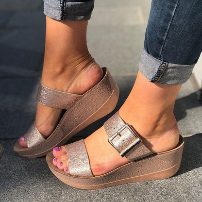 Celeste | Orthopedic Platform Slide Sandals – Adjustable Buckle