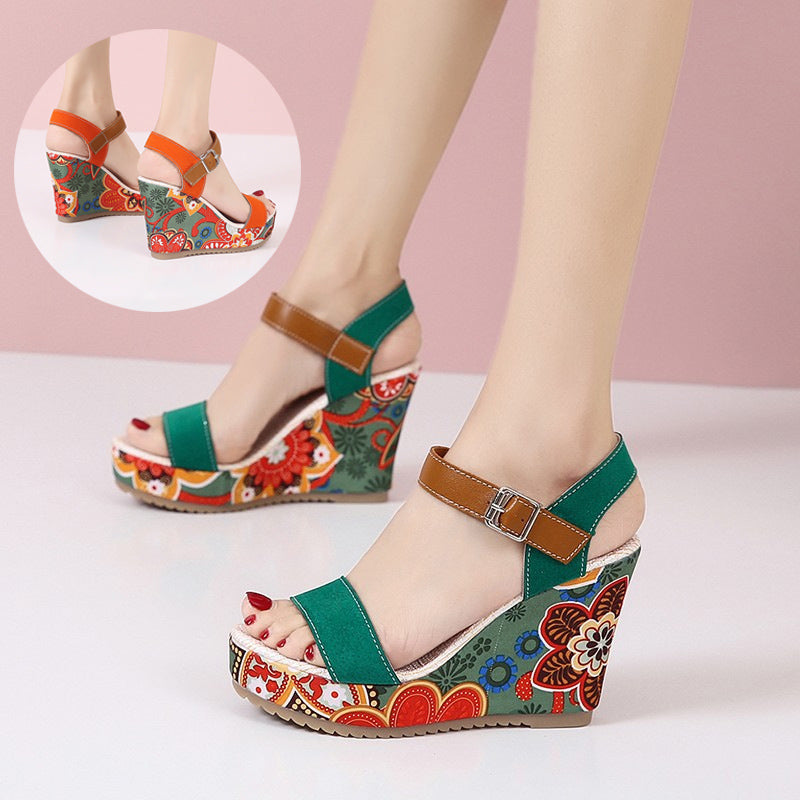 Orthopedic Balance Floral Embroidered High Heel Sandals - Unique Elegance
