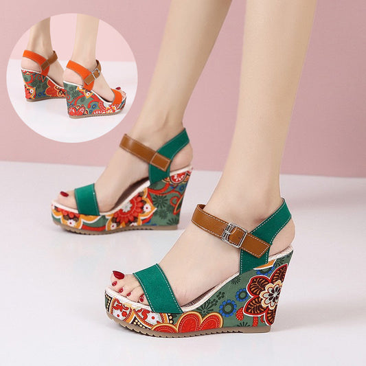 Orthopedic Balance Floral Embroidered High Heel Sandals - Unique Elegance