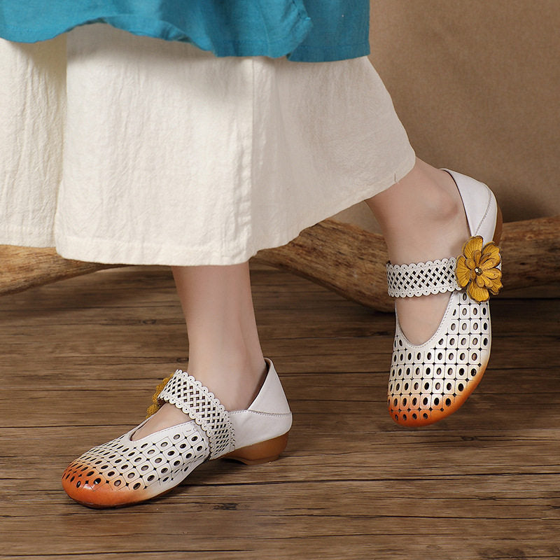 Orthopedic Balance Floral Cutout Flats – Vintage Handmade Comfort Shoes
