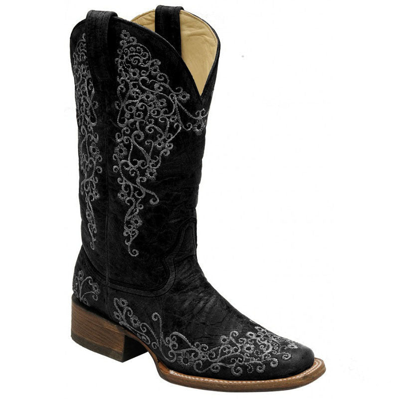 Orthopedic Balance Embroidered Mid-Calf Boots - Chunky Heel