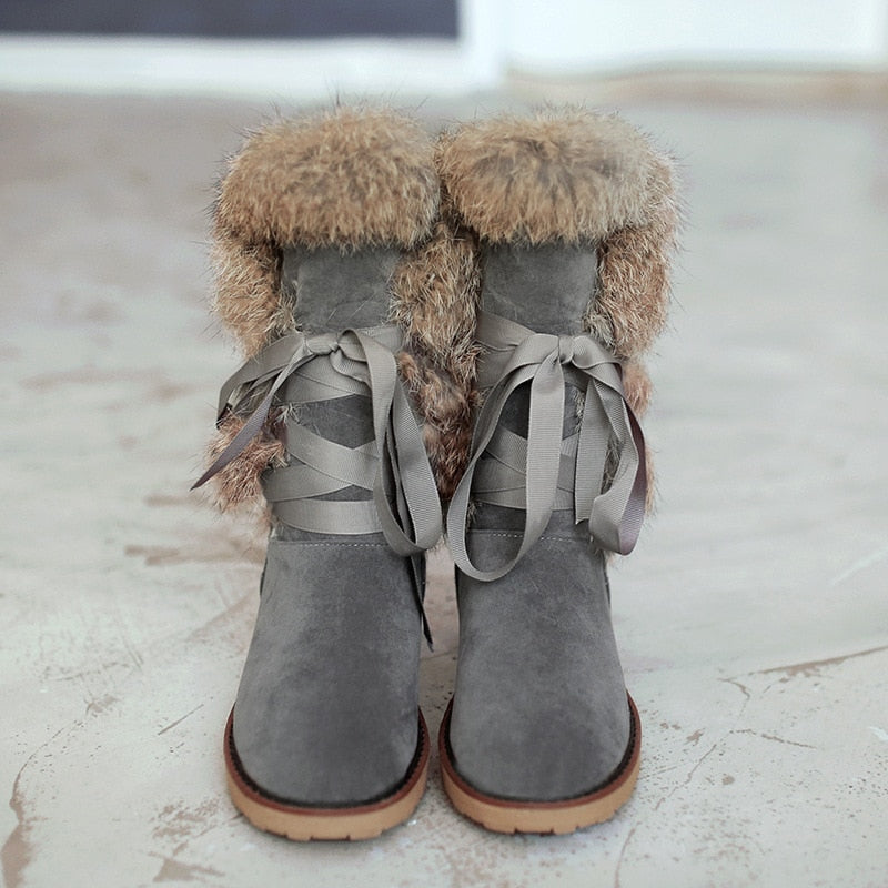 Seraphina | Ribbon-Lace Fur Suede Winter Boots