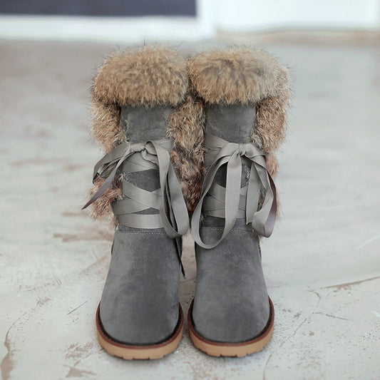 Seraphina | Ribbon-Lace Fur Suede Winter Boots