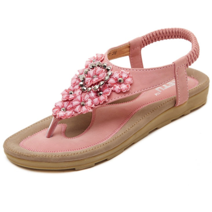 Orthopedic Balance Summer Sandals With Rhinestones And Flowers - Plus Size