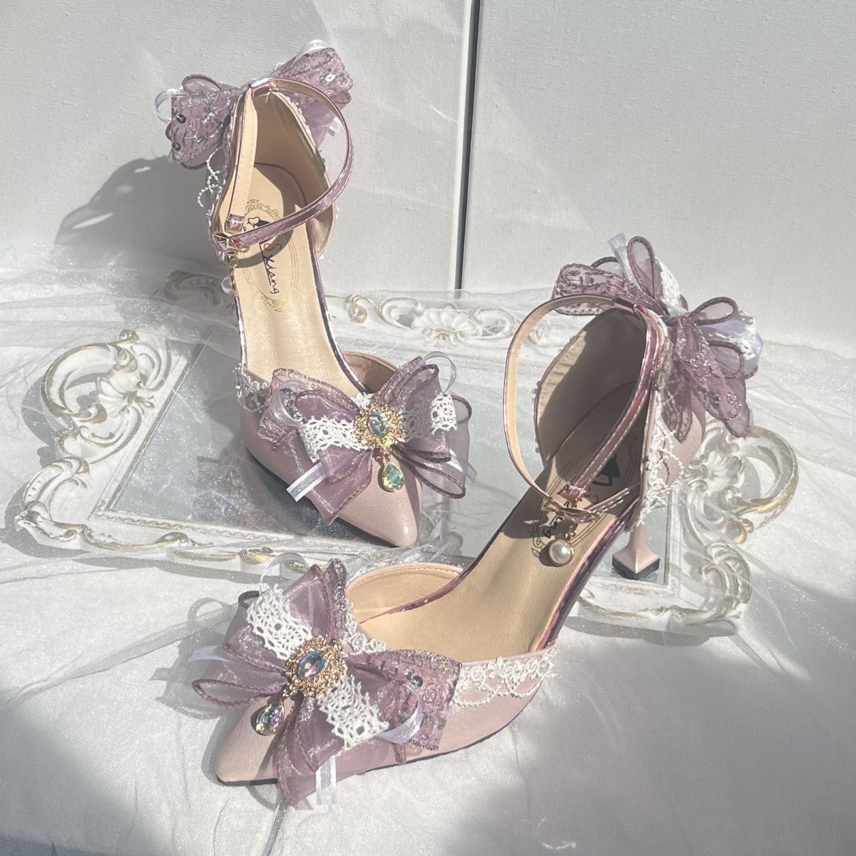 Orthopedic Balance Butterfly Flower Rhinestone Stiletto Heel Sandals
