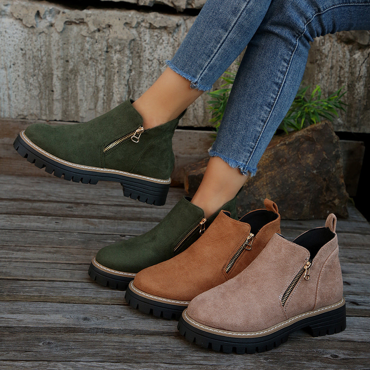 Orthopedic Balance Suede Ankle Boots - Side Zipper Comfort