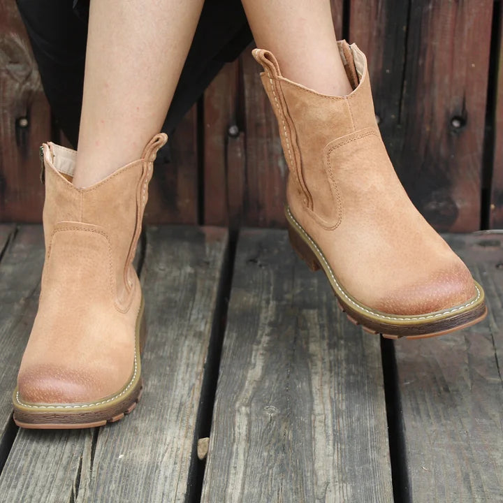 Oaklyn | Rustic Suede Side-Zip Lug-Sole Ankle Boots