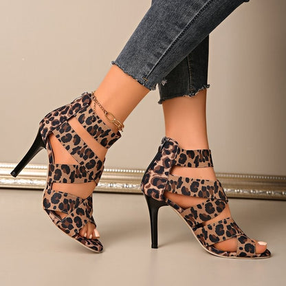 Orthopedic Balance Leopard Print Pointed Toe High Heel Sandals