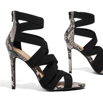 Orthopedic Balance Snake Print Stiletto Sandals With Criss-Cross Straps