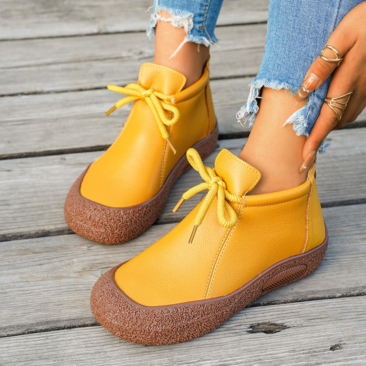 Orthopedic Balance Vintage Lace-Up Ankle Boots – Soft Leather Comfort Walking Shoes