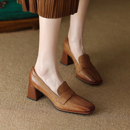 Orthopedic Balance Low-Cut Shoes With Thick, Square Heels - Unique Elegance