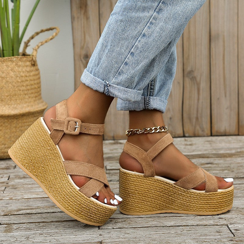 Orthopedic Balance Cross Strap Espadrille Platform Wedge Sandals