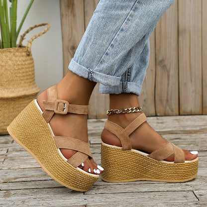 Orthopedic Balance Cross Strap Espadrille Platform Wedge Sandals