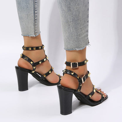 Orthopedic Balance Rivet Sandals With Square Heels - Gladiator Elegance