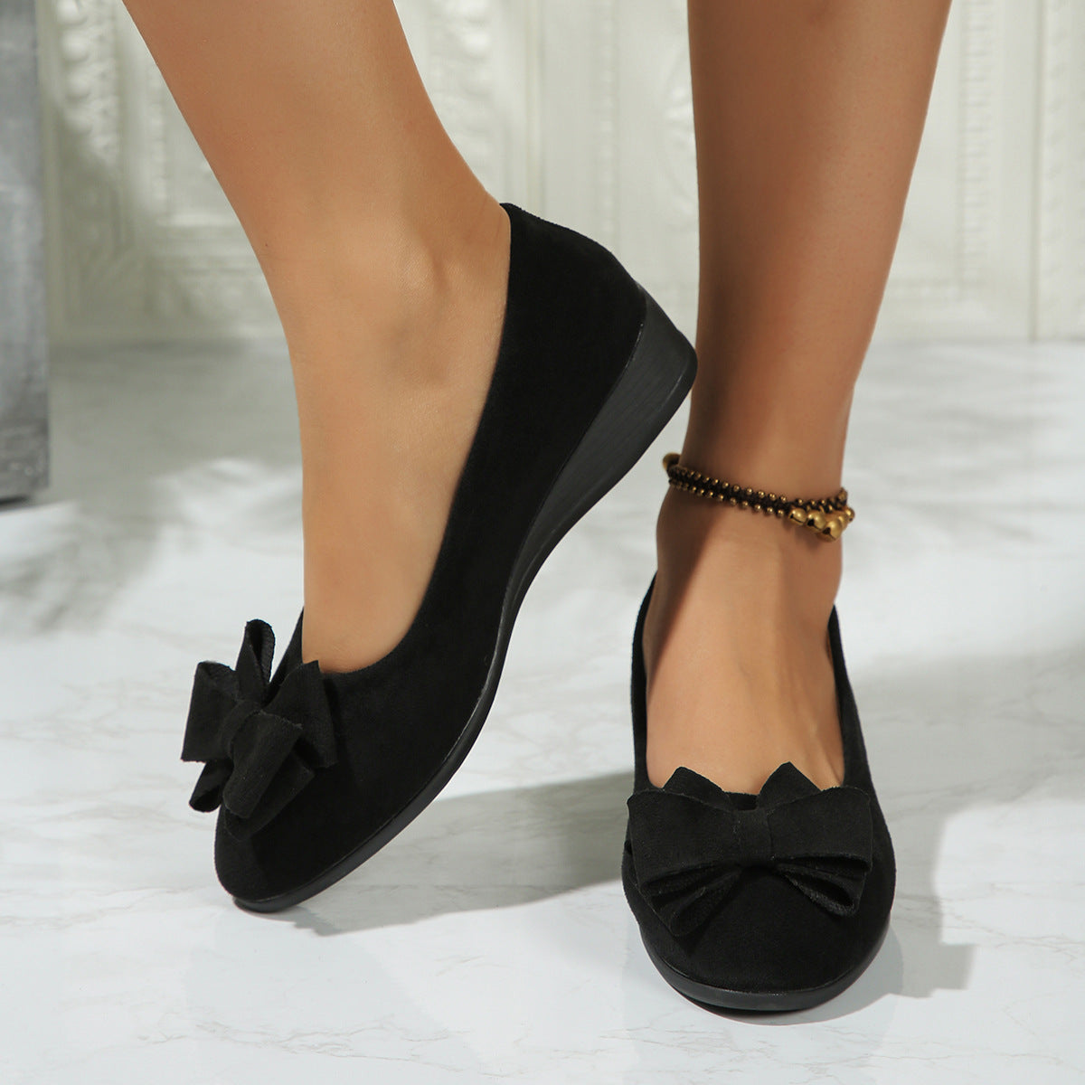 Orthopedic Balance Suede Shoes With Bow And Elastic - Unique Elegance