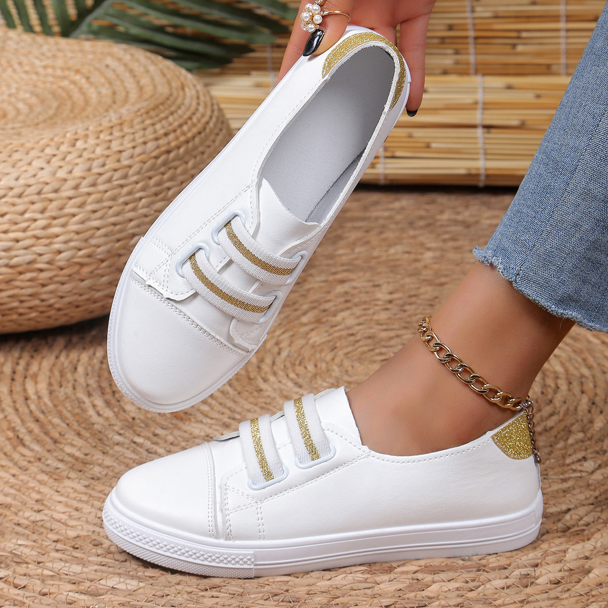 Orthopedic Balance Women’s White Velcro Sneakers – Lightweight Casual Comfort Shoes