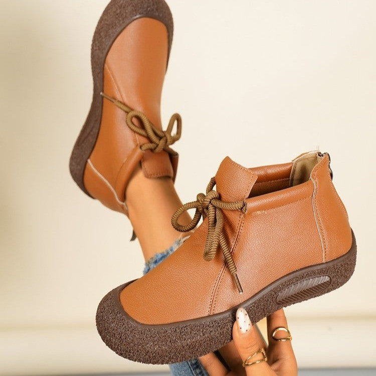 Orthopedic Balance Vintage Lace-Up Ankle Boots – Soft Leather Comfort Walking Shoes