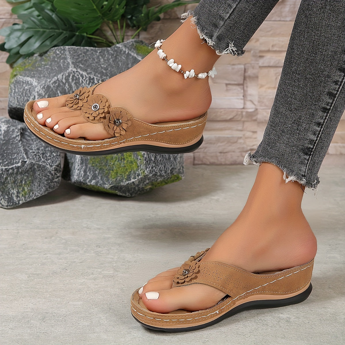 Gada | Women’s Orthopedic Floral Embellished Wedge Sandals