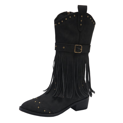 Laura | Western Fringe Mid-Calf Boots