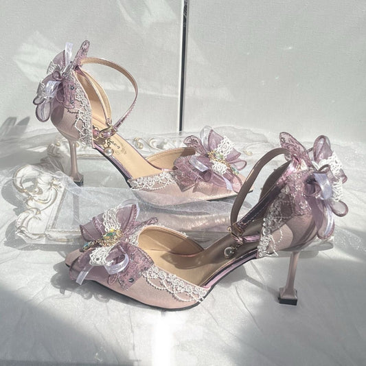 Orthopedic Balance Butterfly Flower Rhinestone Stiletto Heel Sandals