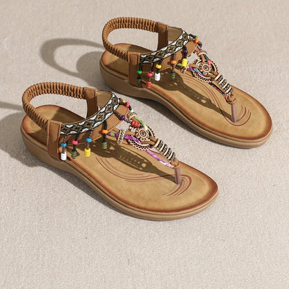 Orthopedic Balance Bohemian Beaded T-Strap Flat Sandals