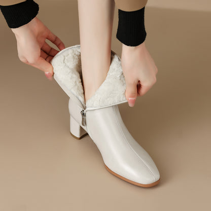 Celeste | Fur-Lined Side-Zip Leather Block Heel Boots