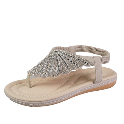 Orthopedic Balance Rhinestone Shell Sandals - Summer Elegance