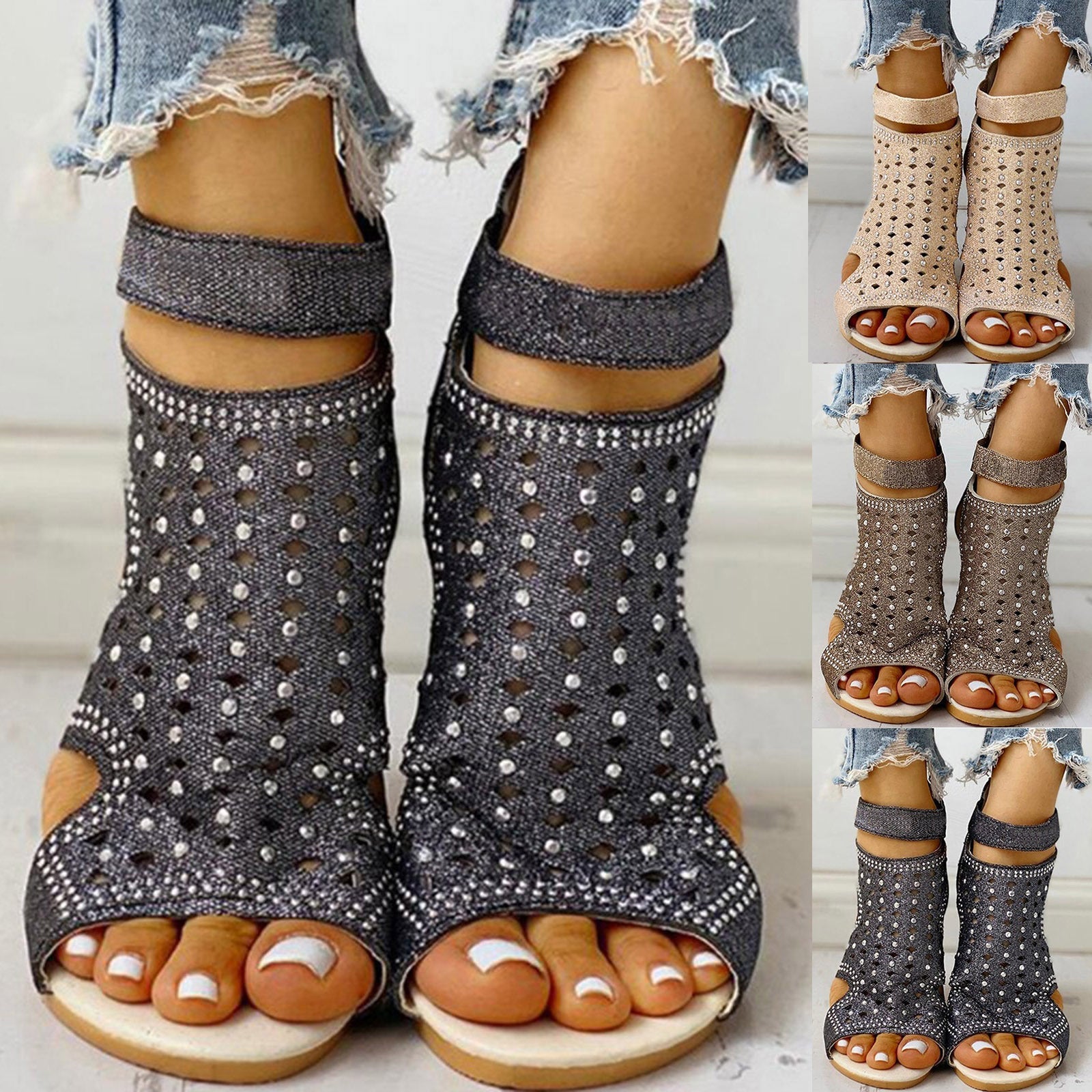 Orthopedic Balance Summer Rhinestone Sandals With A Unique Back Zip Design
