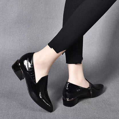 Orthopedic Balance Leather Chunky Heel Shoes - Pointed Toe