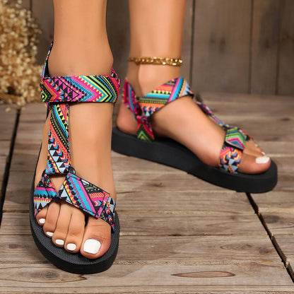 Orthopedic Balance Ethnic Printed Velcro Sandals - Summer Fashion