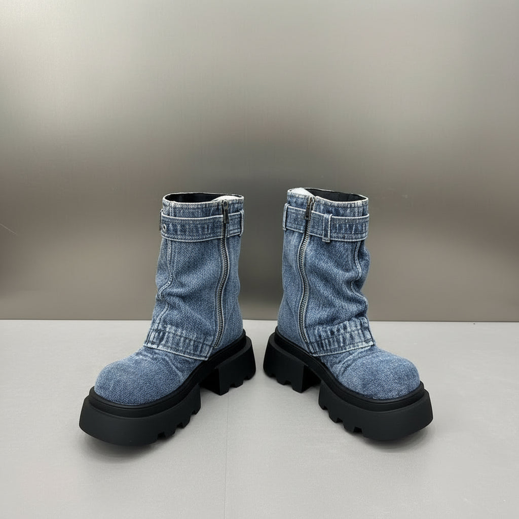 Lara | Denim Combat Boots