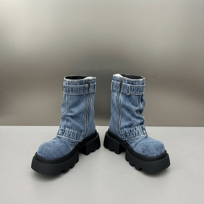 Lara | Denim Combat Boots