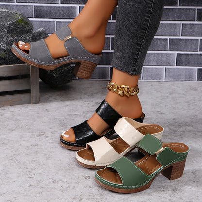 Orthopedic Balance Chunky Heel Sandals - Plaid Comfort