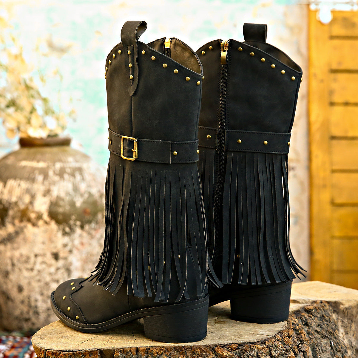 Laura | Western Fringe Mid-Calf Boots