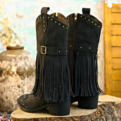 Laura | Western Fringe Mid-Calf Boots