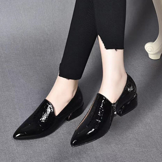 Orthopedic Balance Leather Chunky Heel Shoes - Pointed Toe