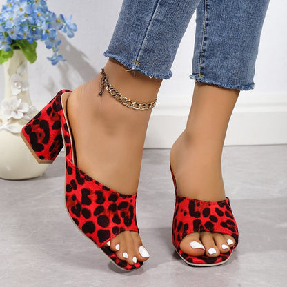Orthopedic Balance Leopard Chunky Heel Sandals - Square Toe