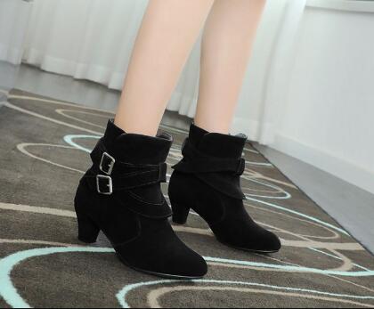 Althea | Suede Ankle Boots with Chunky Heel & Double Buckle Detail