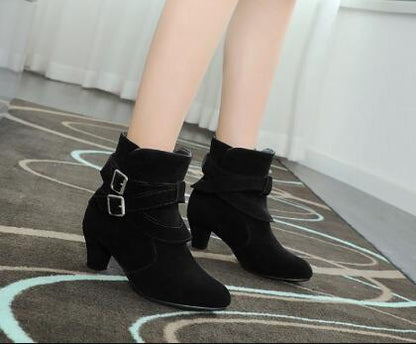Althea | Suede Ankle Boots with Chunky Heel & Double Buckle Detail